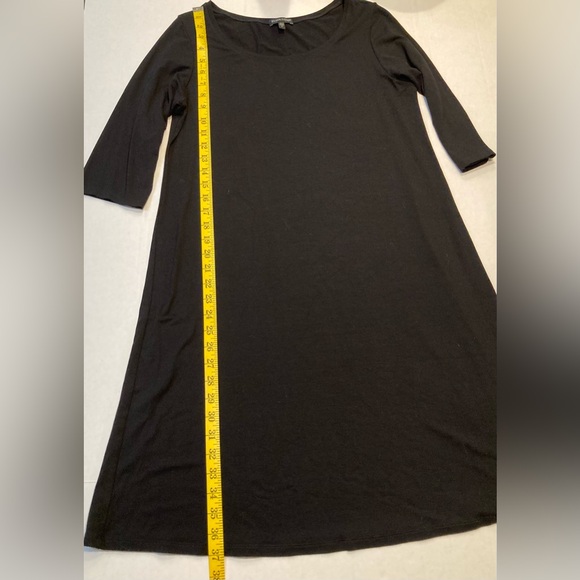 Eileen Fisher 🟣 Size Medium 3/4 Sleeve Scoop Neck Stretch Black Dress - Picture 6 of 8